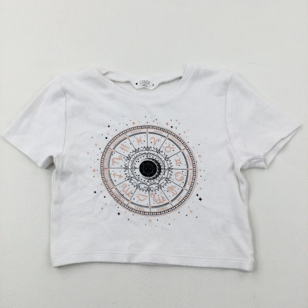 Zodiac White Ribbed Cropped T-Shirt - Girls 8-9 Years