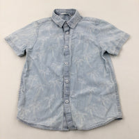Palm Trees Blue Denim Effect Cotton Short Sleeve Shirt - Boys 5-6 Years