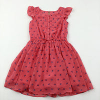 Butterflies Coral Pink Sheer Lined Party Dress - Girls 8-9 Years