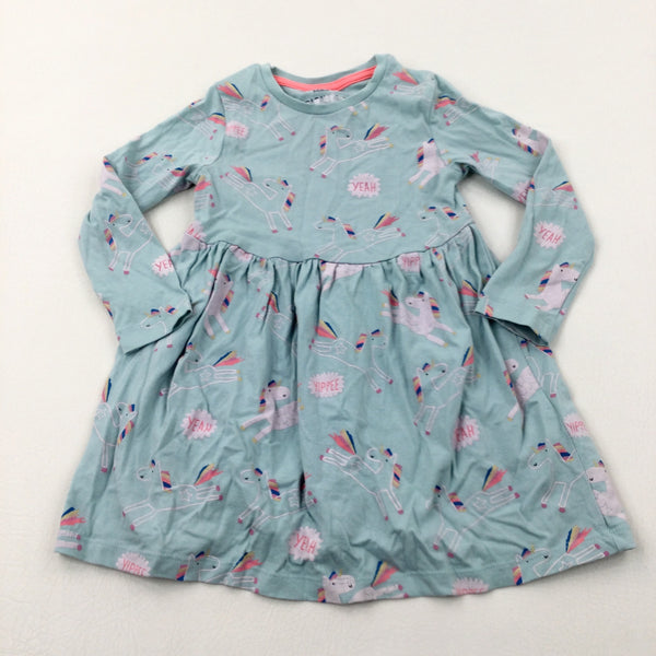 Unicorns Blue Cotton Jersey Dress - Girls 2-3 Years