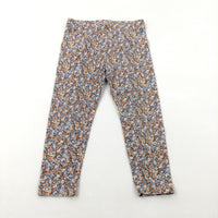 Flowers Tan, Grey & White Leggings - Girls 2-3 Years