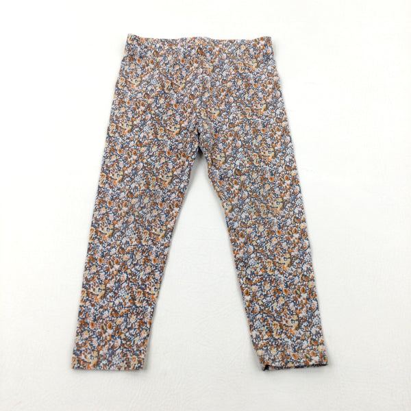 Flowers Tan, Grey & White Leggings - Girls 2-3 Years