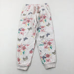 Butterflies & Flowers Beige Joggers - Girls 7-8 Years