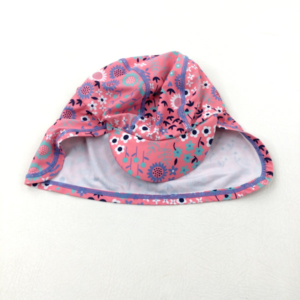 Flowers Pink Sun Hat With Neck Protector - Girls 2-3 Years
