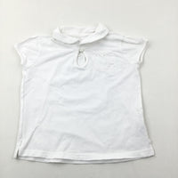 Butterfly Embroidered White Polo Shirt - Girls 6-7 Years