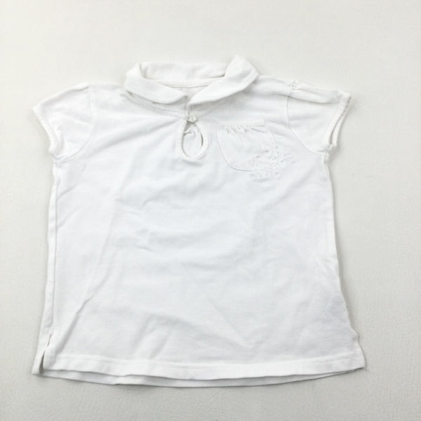 Butterfly Embroidered White Polo Shirt - Girls 6-7 Years