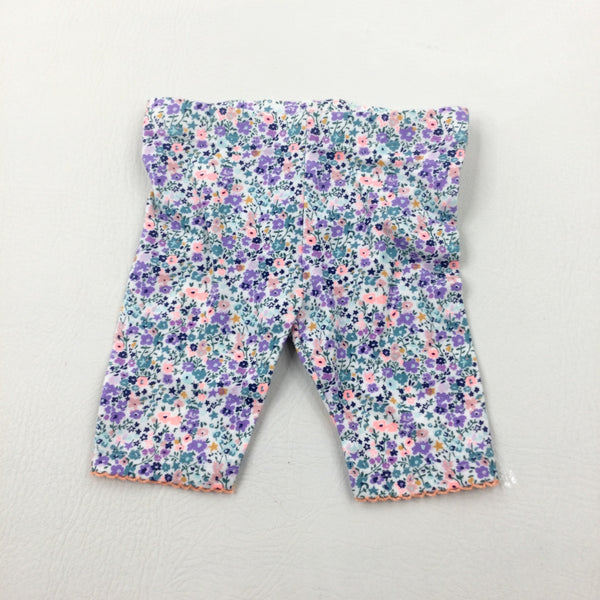 Colourful Flowers White Leggings - Girls 3-6 Months