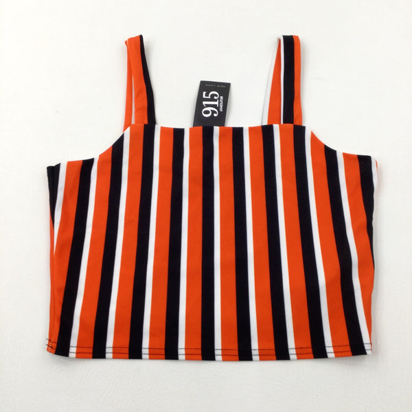 **NEW** Orange, Black & White Striped Cropped Vest Top - Girls 14-15 Years