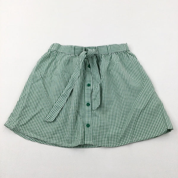 Green Gingham School Skirt With Adjustable Waist - Girls 7-8 Years
