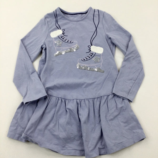 Sequinned Ice Skates Blue Jersey Dress  - Girls 5-6 Years