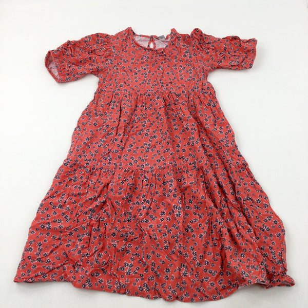Flowers Red & Navy Lightweight Dress - Girls 13-14 Years