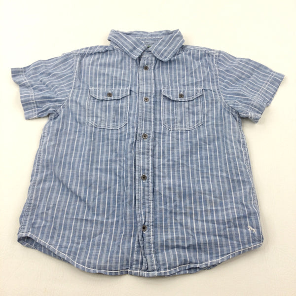 Blue & White Striped Cotton Short Sleeve Shirt - Boys 9-10 Years