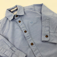 Bull Dog Embroidered Motif Light Blue Long Sleeve Shirt - Boys 2-3 Years