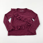 Frills Burgundy Long Sleeve Top - Girls 3-4 Years