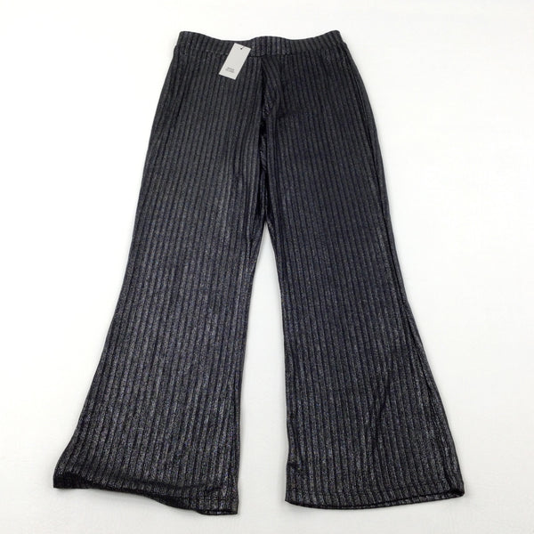 **NEW** Shimmery Black Ribbed Lightweight Wide Leg Trousers - Girls 11-12 Years