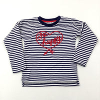 'So Happy' Navy & White Striped Lightweight Sweatshirt - Girls 6-7 Years