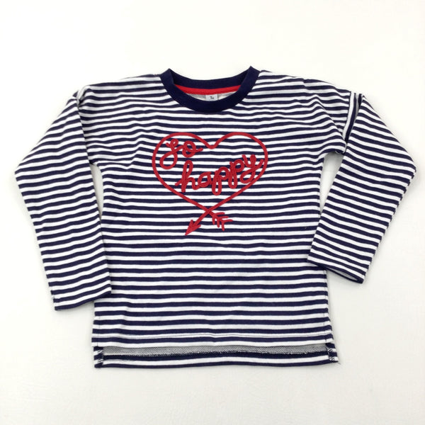 'So Happy' Navy & White Striped Lightweight Sweatshirt - Girls 6-7 Years