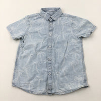 Palm Trees Blue Denim Effect Cotton Short Sleeve Shirt - Boys 5-6 Years