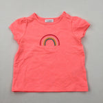 Rainbow Embroidered Neon Orange T-Shirt - Girls 3-6 Months