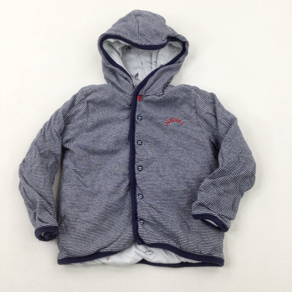 Navy Striped Padded Jersey Coat - Boys 18-24 Months
