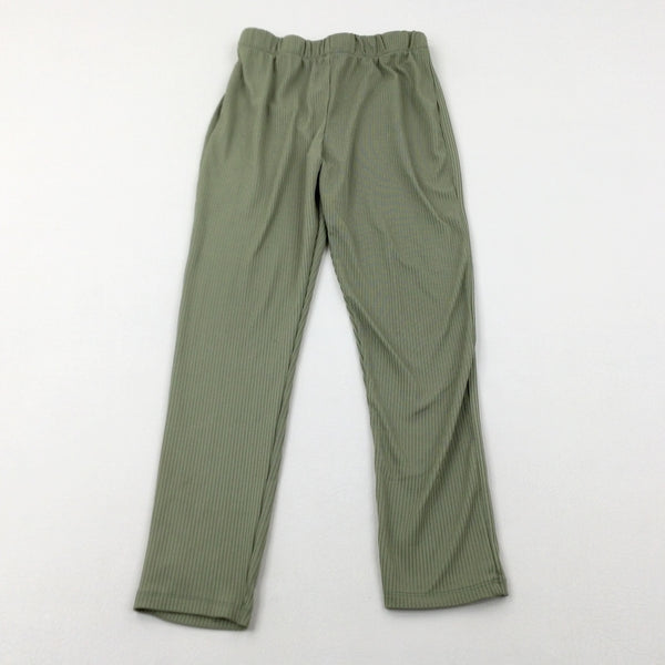 Khaki Green Ribbed Leggings- Girls 11-12 Years