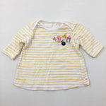 Bird & Birdhouse Appliqued Yellow & White Striped Long Sleeve Top - Girls 3-6 Months