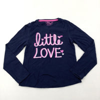 'Little Love' Glitter Print Navy Long Sleeve Top - Girls 7-8 Years