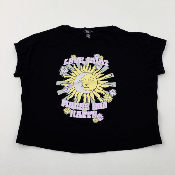 'Love What Makes You Happy' Sun & Moon Black Cropped T-Shirt - Girls 14-15 Years