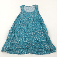 Flowers Blue Lightweight Summer Dress With Pockets - Girls 7-8 Years