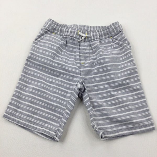 Grey & White Striped Cotton Shorts - Boys 18-24 Months