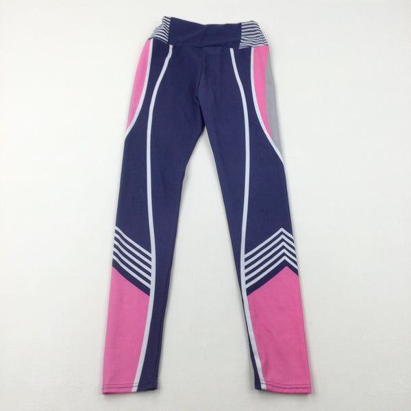 Navy, Pink & White Sports Leggings - Girls 13-14 Years