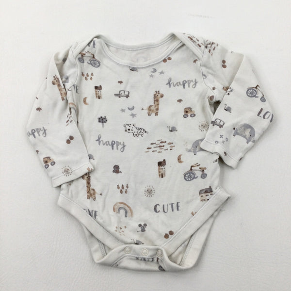 'Happy' Animals & Rainbows Bodysuit - Boys 9-12 Months
