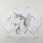 Unicorn Sequinned White Long Sleeve Top - Girls 8-9 Years