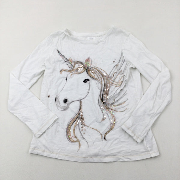 Unicorn Sequinned White Long Sleeve Top - Girls 8-9 Years