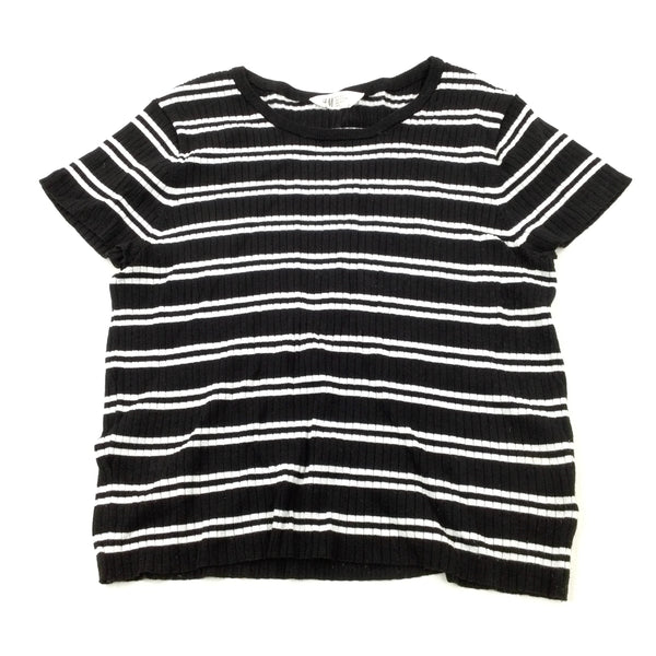Black & White Striped Knitted Short Sleeve Top - Girls 14-15 Years