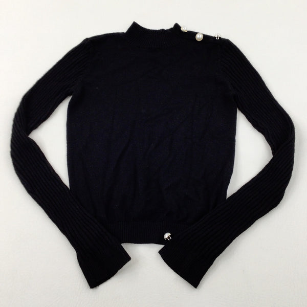 Pearl Buttons Black Lightweight Knitted Jumper - Girls 9-10 Years
