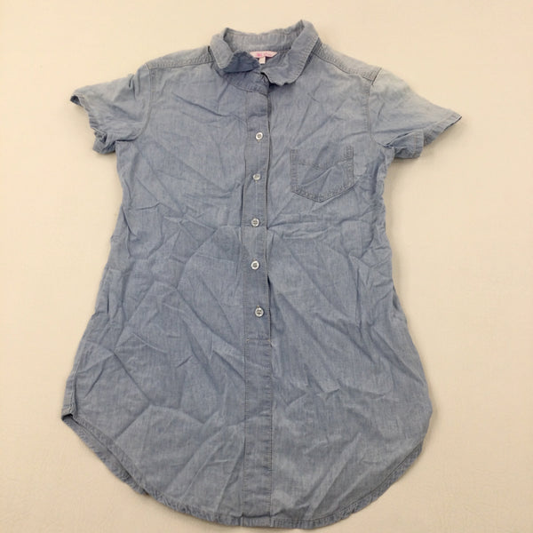 Light Blue Denim Effect Cotton Shirt Tunic/Dress - Girls 14-15 Years