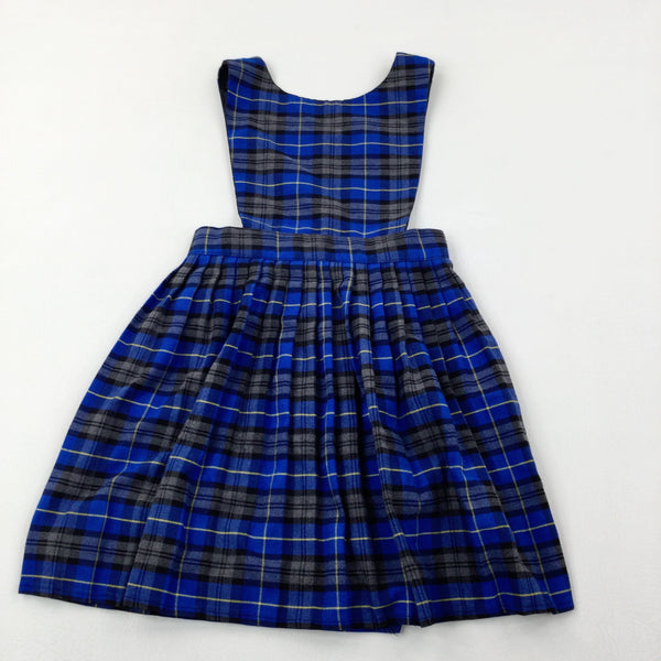 Blue, Grey & Yellow Checked Pinafore Dress - Girls 7-8 Years