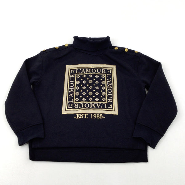 'L'Amour' Black Roll-neck Sweatshirt - Girls 9-10 Years