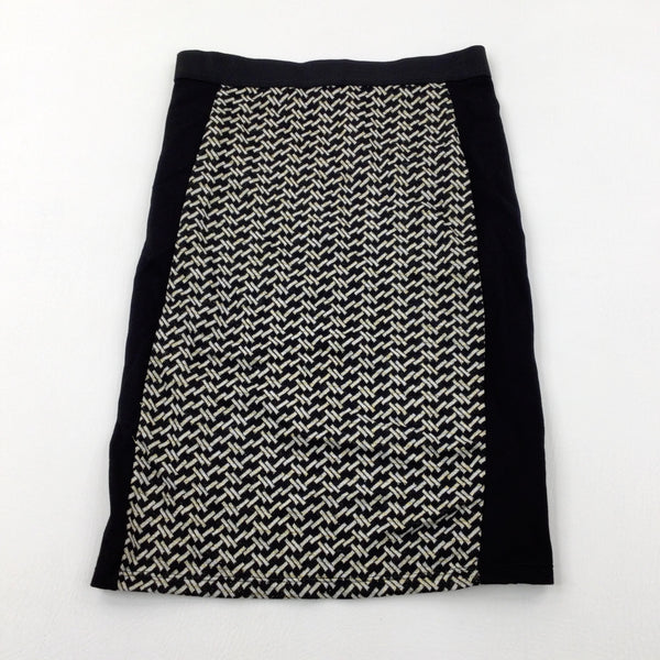 Patterned Glitter Thread Black & White Jersey Pencil Skirt - Girls 9-10 Years