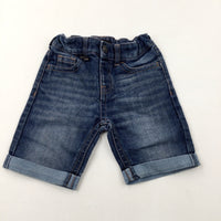 Dark Blue Denim Shorts With Adjustable Waist - Boys 5-6 Years