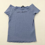 'Sunshine And Good Times' Blue Ribbed T-Shirt - Girls 8-9 Years