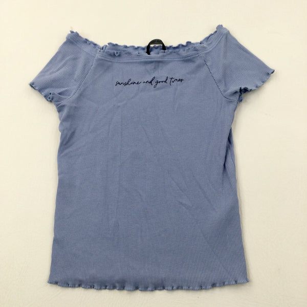 'Sunshine And Good Times' Blue Ribbed T-Shirt - Girls 8-9 Years