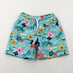 Palm Trees & Flowers Light Blue Swimming Shorts - Boys 2-3 Years