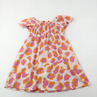 Animal Print Pink, Orange & Cream Lightweight Summer Dress - Girls 8-9 Years