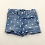 Spotty Light Blue Denim Shorts With Adjustable Waist - Girls 12-18 Months