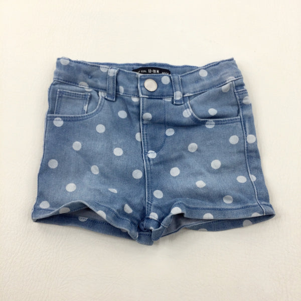 Spotty Light Blue Denim Shorts With Adjustable Waist - Girls 12-18 Months