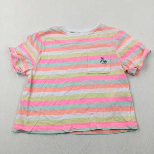 Unicorn Motif Colourful Striped T-Shirt - Girls 8-9 Years