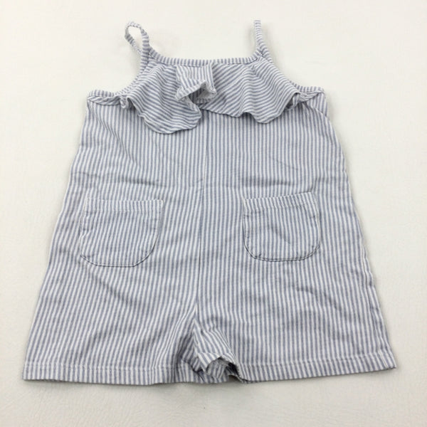 Pale Blue & White Striped Jersey Playsuit - Girls 18-24 Months