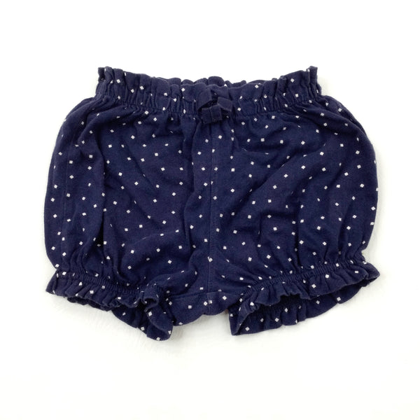 Squares Navy & White Jersey Shorts - Girls 12-18 Months